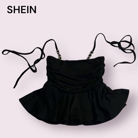 Preowned SHEIN ICON Cut Out Waist Heart Detail Ruched Skirt - Small - Picture 4 of 8